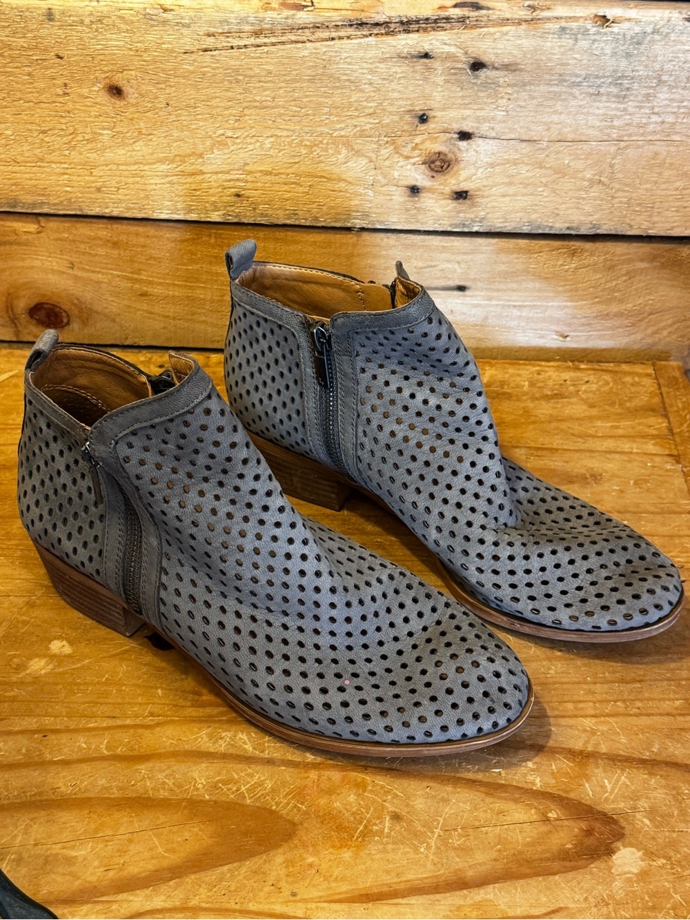 Lucky Brand Women’s Gray Perforated Ankle Booties Side Zip - Size 9